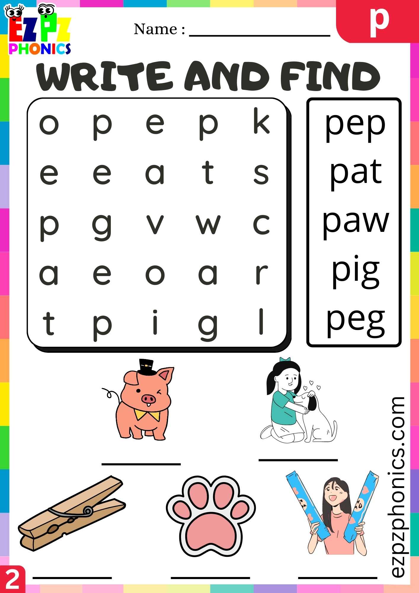 Group2 Letter P Write And Find Beginning Sounds Worksheet